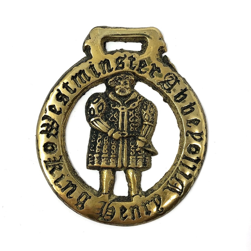 Vintage English Westminster Abbey King Henry VIII horse brass medallion